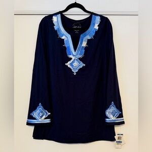 XL INC International Concepts Tunic Blouse, navy and blue new with tags